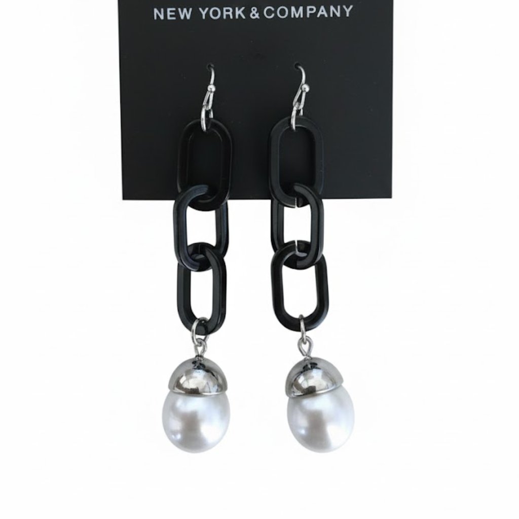 New York & Company Women's Womens Faux Pearl Chainlink Earrings Nwt